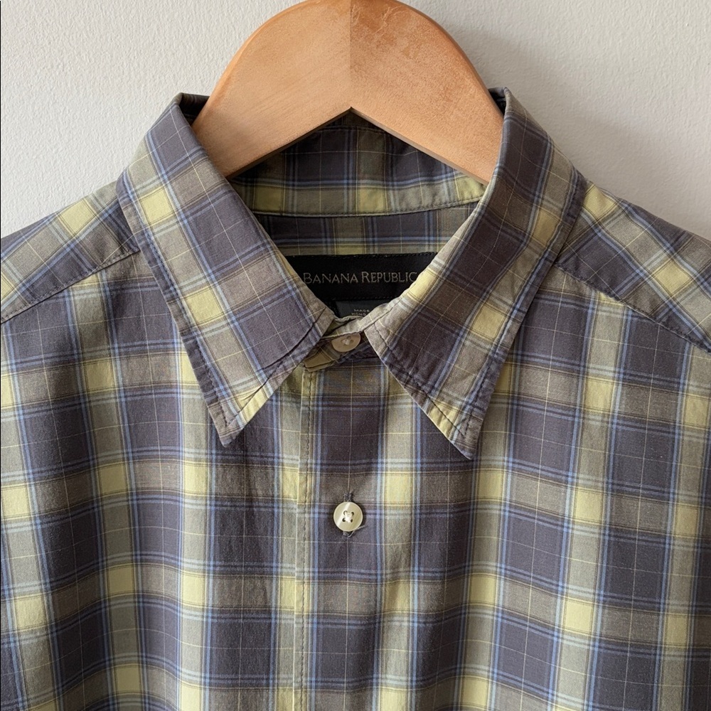 Vintage Banana Republic Plaid Shirt Grey Yellow Size Medium